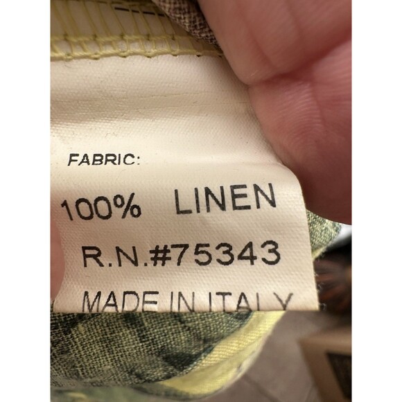 BELLA AMBRA Italy Linen Tropical Hawaiian print Midi Dress Shift Ruffle Hem Bow - Picture 8 of 13